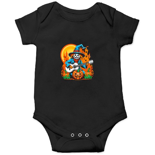 Happy Halloween scarecrow plays guitar Onesies