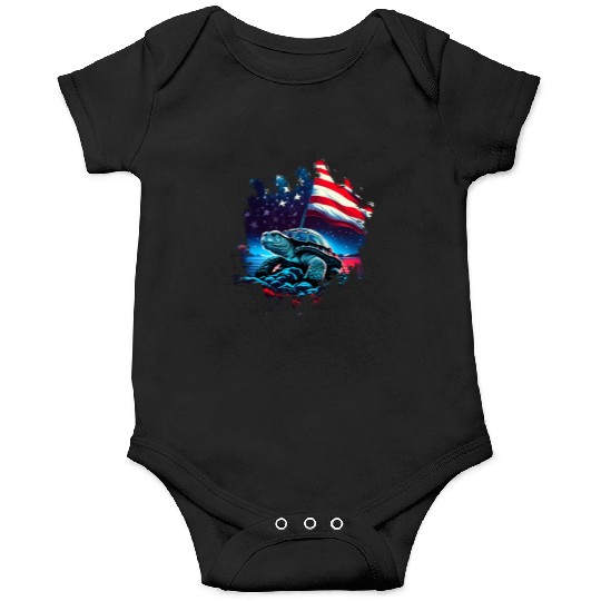 America turtle under Moon with American Flag Onesies