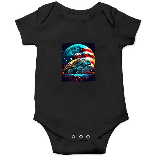America turtle under Moon with American Flag Onesies