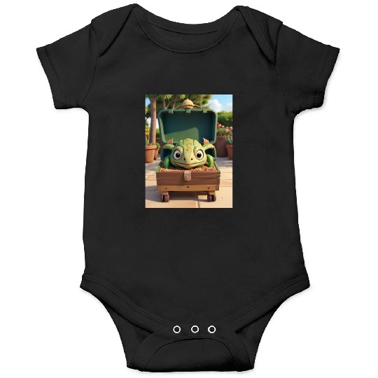 Tortuga grande con caja en jardin Onesies