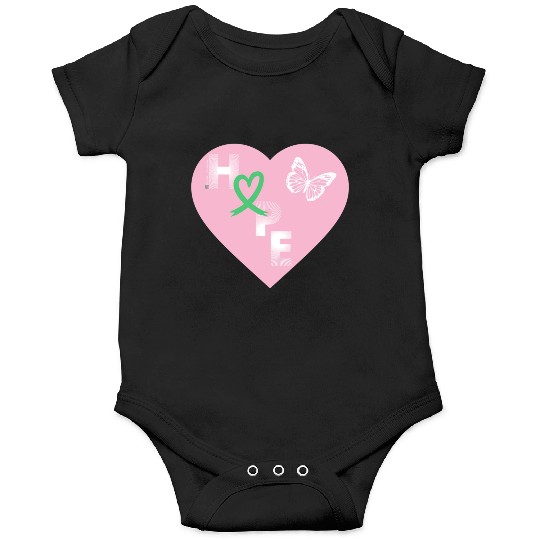 Liver Cancer Hope & Butterfly Heart Pink/Wht/Green Onesies