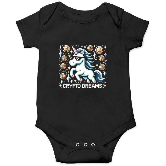 Crypto Dreams - 8-bit Unicorn Amidst Digital Coins Onesies