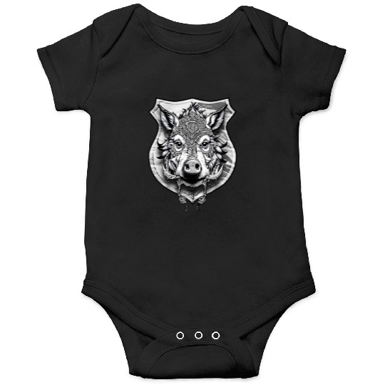 shield with wild boar head - DIGITAL - grayscale Onesies