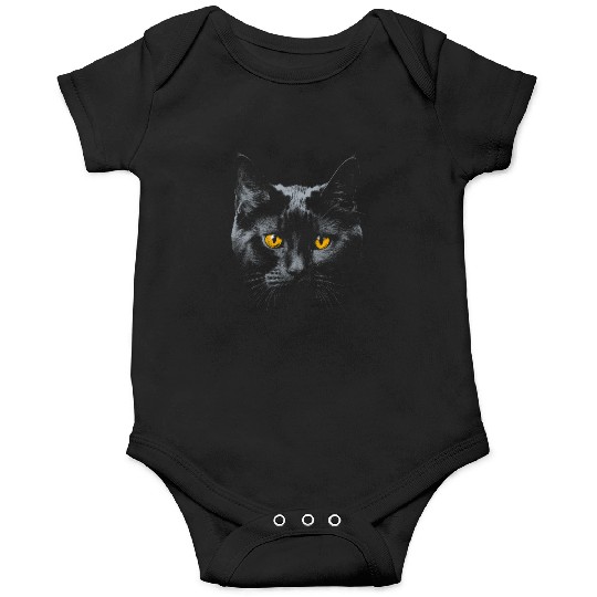 Black Cat Face Yellow Eyes Cat Halloween Costume B Onesies