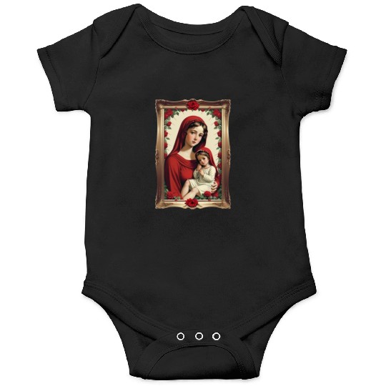 Mother Mary and Baby Jesus in a Frame with Roses Onesies