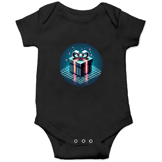 Cyberpunk Pixel Art Gift Box - Neon Ribbons Onesies