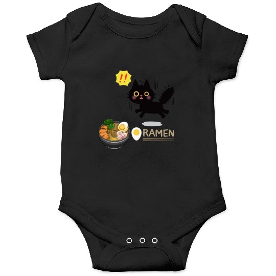 Surprised Ramen-Loving Black Cat Onesies