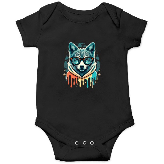 Hipster Wolf Drip Onesies