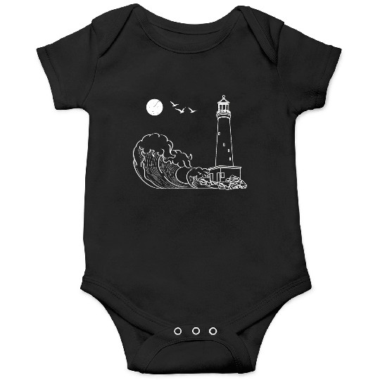 sea waves seagulls gift full moon lighthouse Onesies