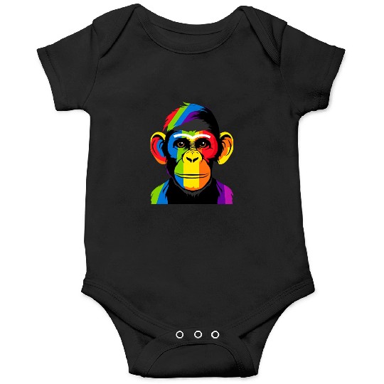 Expressive Chimpanzee in Colorful Graphic Artwork Onesies