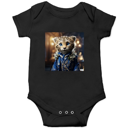 Cute Cheetah Cub Blue Eyes Tuxedo Cat Onesies