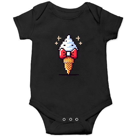 Whimsical 8-Bit Ice Cream: Retro Bow Tie Delight Onesies