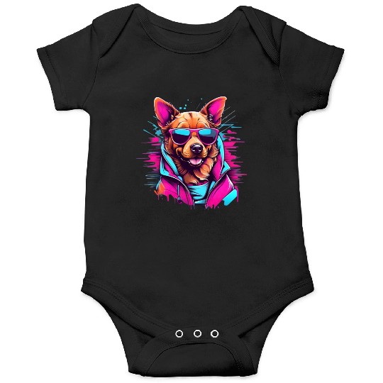 Retro cool dog wearing sunglasses - Neon color Onesies