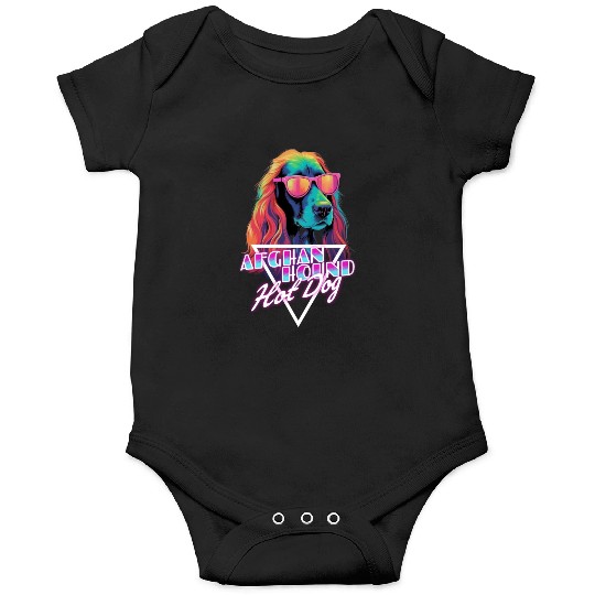 Retro Wave Afghan Hound Hot Dog Onesies