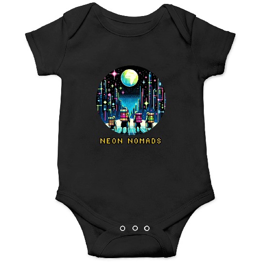 Cyberpunk Explorers - Neon Nomads Pixel Art Onesies