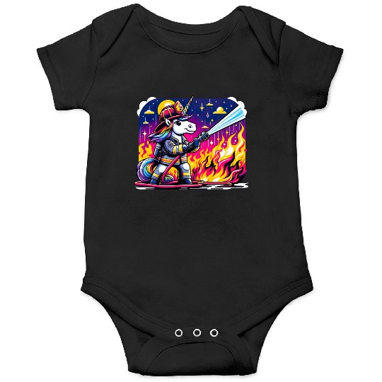 Funny unicorn as a firefighter for a little Onesies