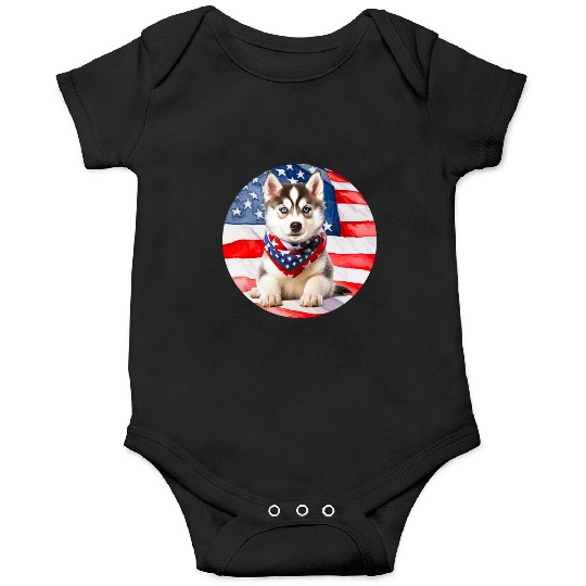 beautiful Siberian Husky with American Flag Onesies