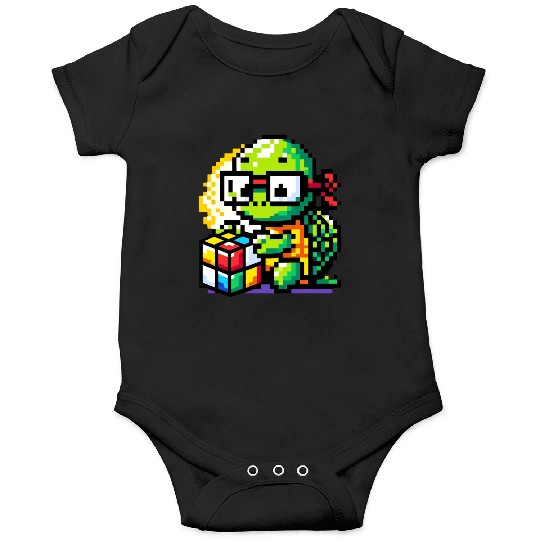 Rubik's Cube & Pixel Turtle - A Brainy Challenge Onesies