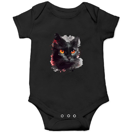 Black Cat Japanese Watercolor Mystery Gaze Onesies