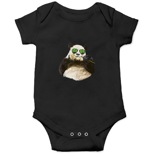 Chilling Panda Eating Bamboo Bear Onesies