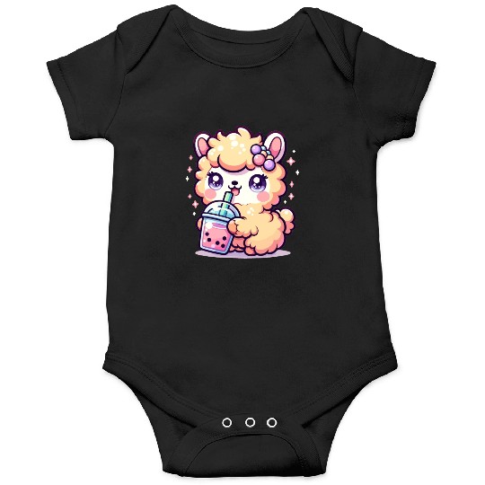Kawaii Llama Sips Bubble Tea Cute Llama Boba Tea Onesies