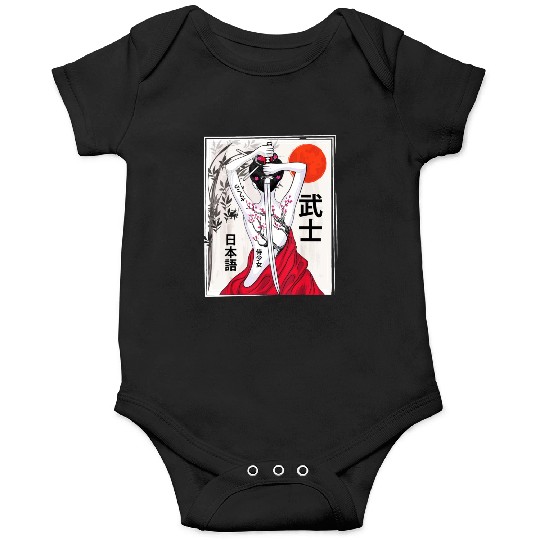 Vintage Japanese Samurai Culture Sakura Scenery Onesies