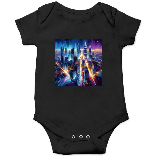 Urban Lights Vibrant Nighttime Cityscape Onesies