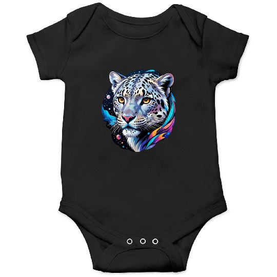 Cosmic Snow Leopard - Ethereal Animal Portrait Onesies