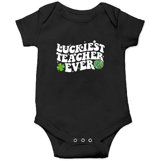 Luckiest Teacher Ever Disco Ball Shamrock Groovy Onesies