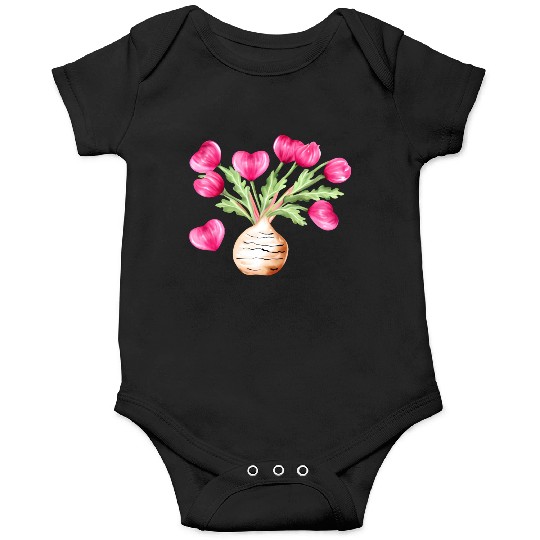 Turnip Love Bouquet Heart Flowers Valentine's Day Onesies