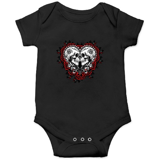 Gothic Skulls Roses Valentines Day Onesies