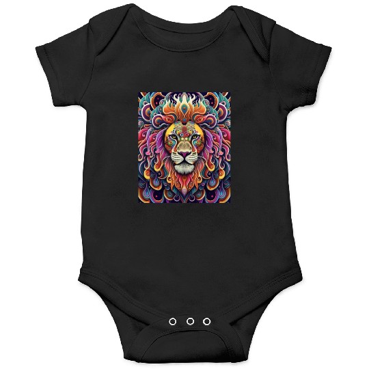 Psychedelic lion illustration vibrant colors Onesies
