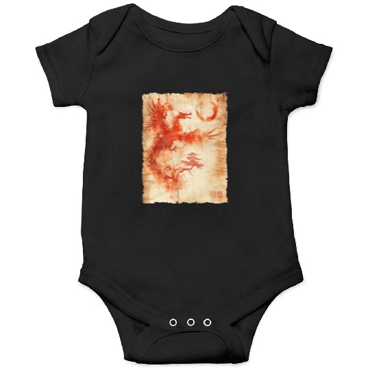 Fantasy Papyrus Scroll Japanese Art Silhouette Onesies