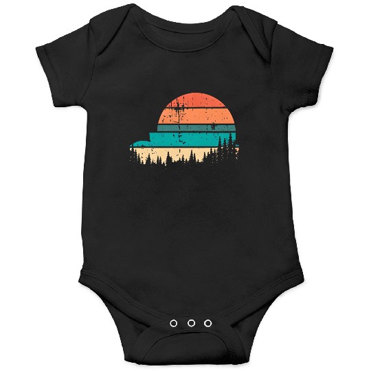 Retro Evergreen Sunset Stepped Circle Design Onesies