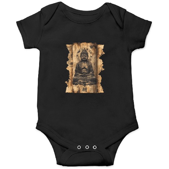 Vintage Papyrus Scroll Japanese Silhouette Buddha Onesies