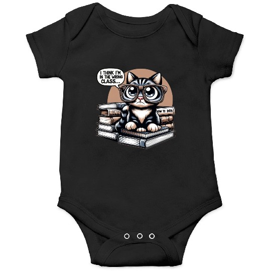 Funny Cat in Oversized Glasses Reading Humor Onesies