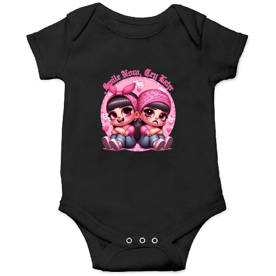 Smile Now Cry Later Drama girls Chicano Art Onesies