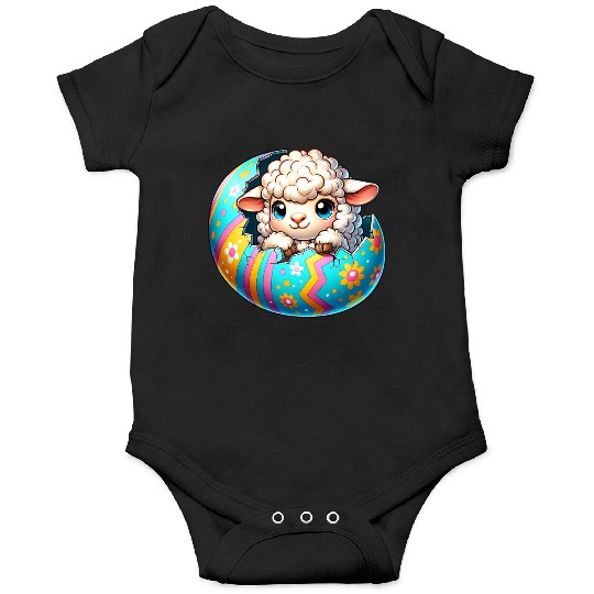 Colorful Lamb Hatching from Easter Egg Cartoon Onesies