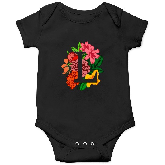 Capital letter L monogram with peony, lily flowers Onesies