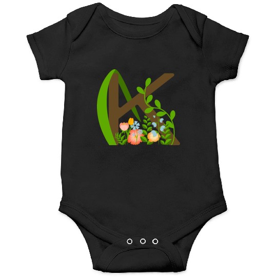Capital letter K monogram and wildflowers Onesies
