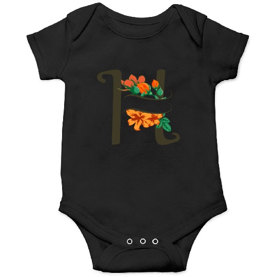 Capital letter H monogram with roses and lily Onesies