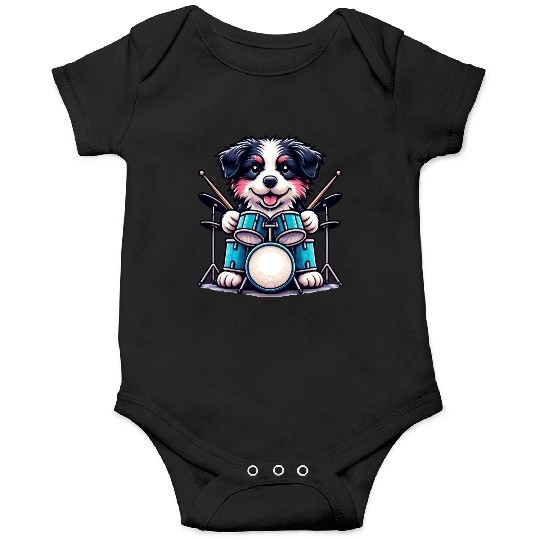 Cool Border Collie Drummer Puppy Design Onesies