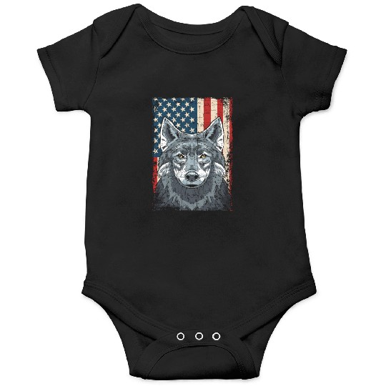 Wolf 4th of July American Flag Howling Wolves Onesies