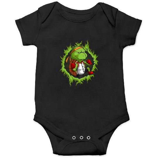 Kung Fu Turtle With Halftone Fire Background Onesies
