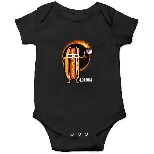 Solar Eclipse Hotdog US Flag 4 08 24 Men Boys Kids Onesies