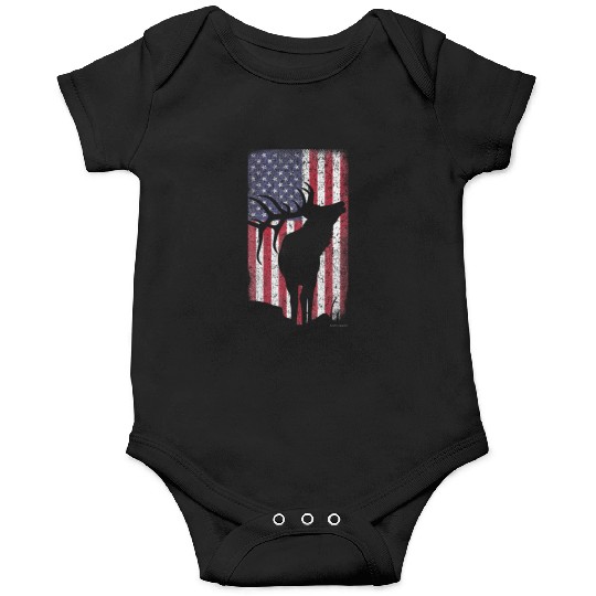 Elk Hunting Bugling Bull US Flag American Onesies