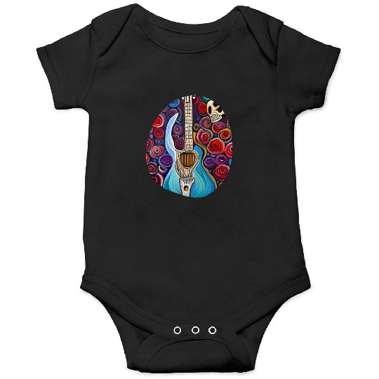 Blue Electric Guitar, Skull and Roses Onesies