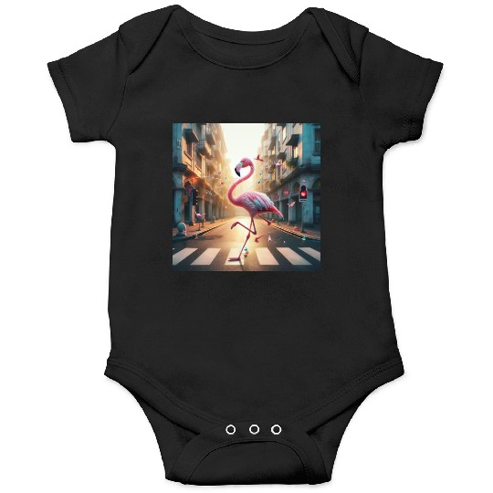 A beautiful flamingo is listening to music. Onesies