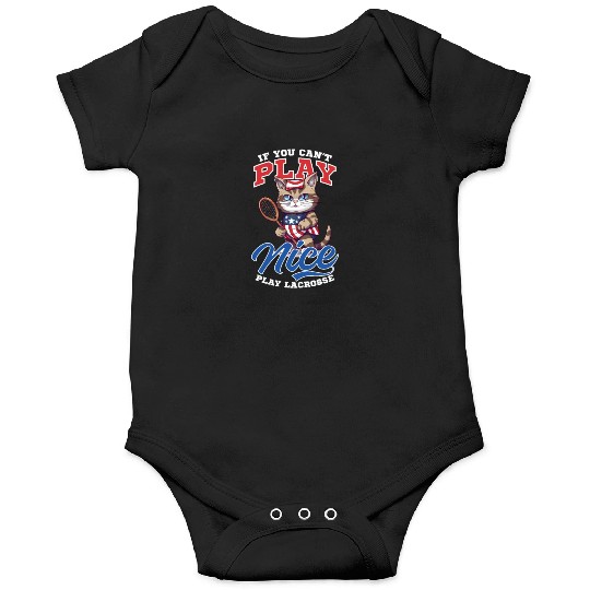 4th Of July Lacrosse Cat Play Lacrosse Onesies