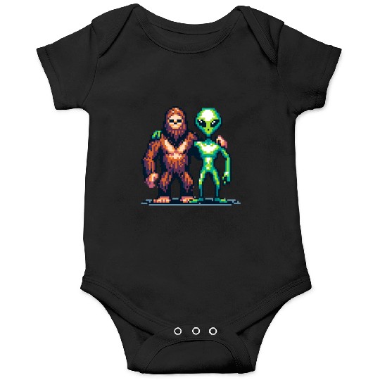 Bigfoot and Alien Friends Pixel Art Onesies